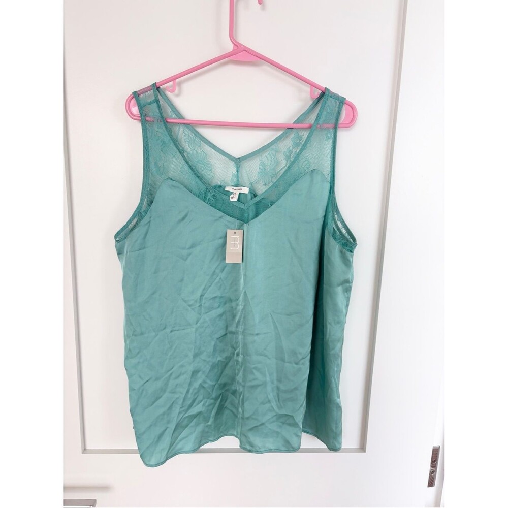 NWT Maurices Teal Lace Mesh Yoke Sleeveless Blouse Tank Top Plus Size -XXL